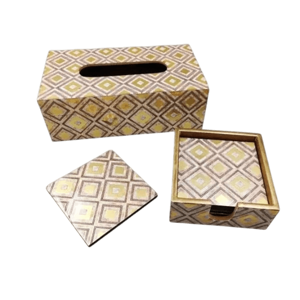 MDF PRINTED COASTER ROUND SHAPE WITH NAPKIN HOLDER (DECAL)